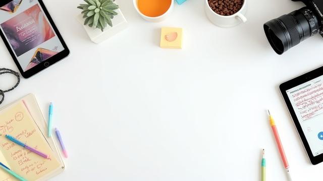 Person entwickelt Content-Ideen mit Haftnotizen und digitalen Geräten.